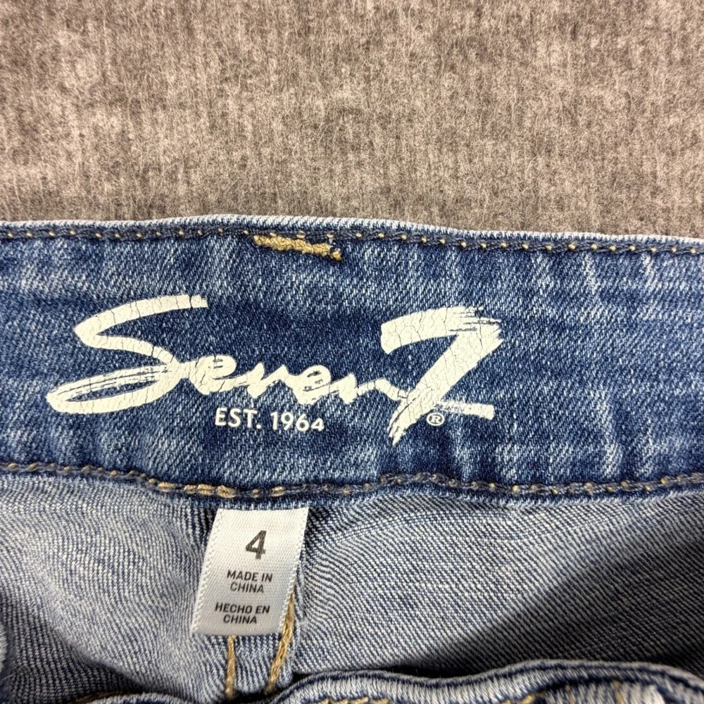 Seven7‎ Womens Distressed Denim Bermuda Shorts Blue Size 4 Cuffed Mid Rise